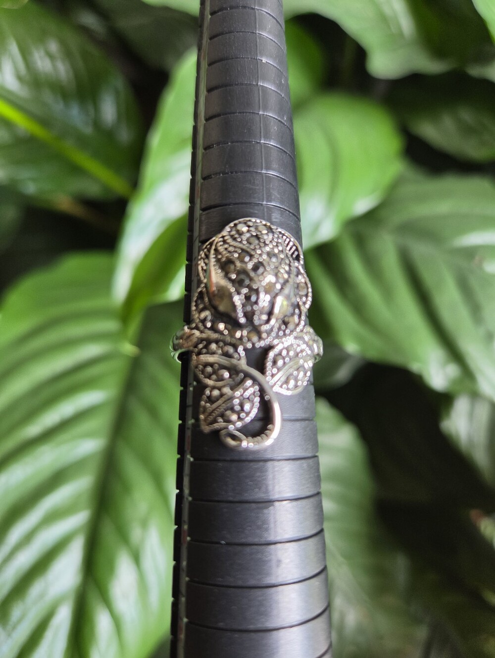 Vintage Rose Marcasite Ring Signed